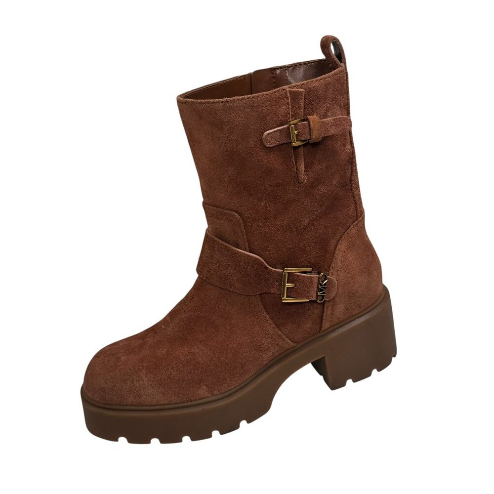 Michael Michael Kors Perry Moto Boot Womens 8.5 Brown Suede Combat Lug Sole NEW‎
